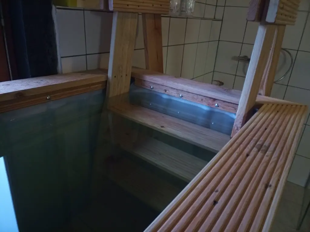 Bild vonTauchbecken Kaltwasserbecken selber bauen machen DIY IBC Regentank Fass Sauna Douglasie LED