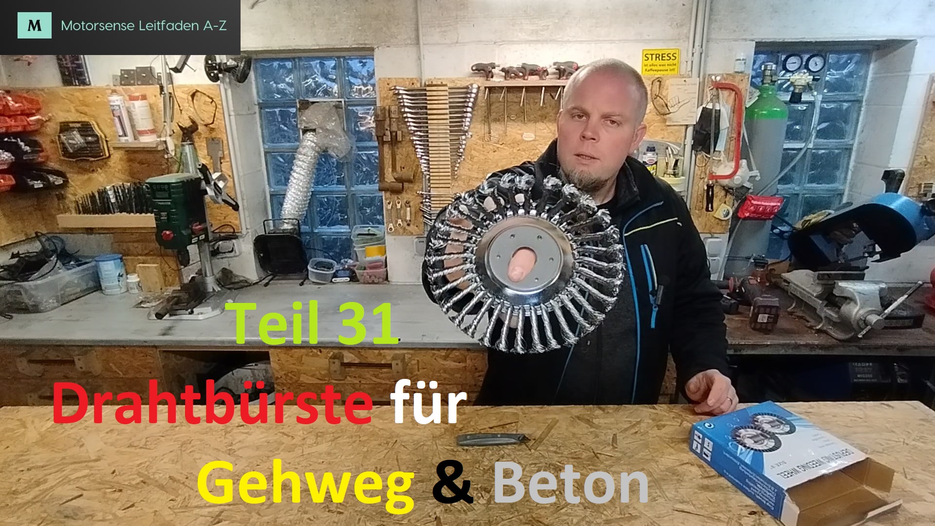 Motorsense Freischneider Drahtbuerste Geweg Unkraut Moos Titelbild