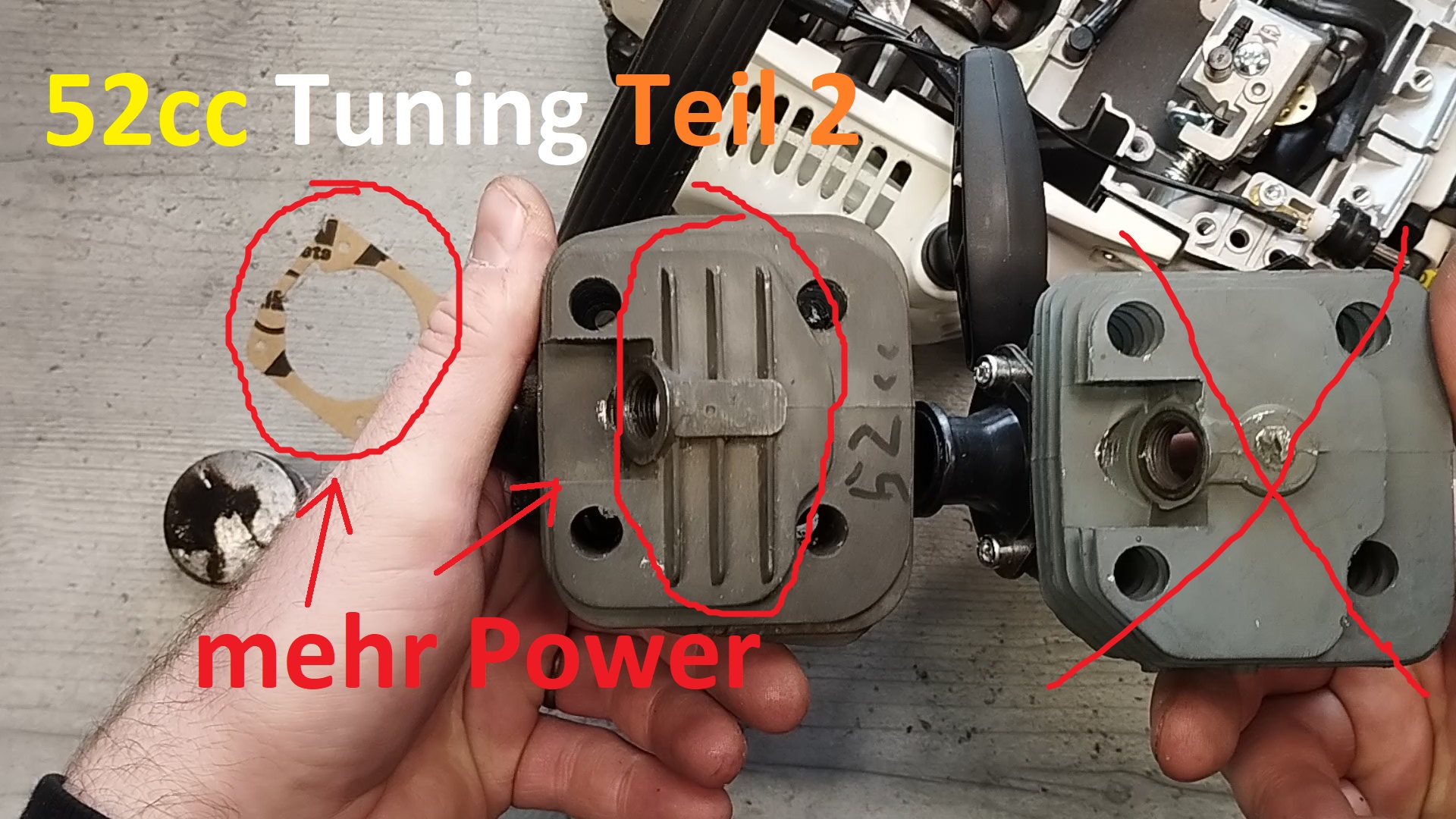 Tuning 52cc Teil 2 Mufflermod Zylinderfussdichtung Luftfilter Titelbild
